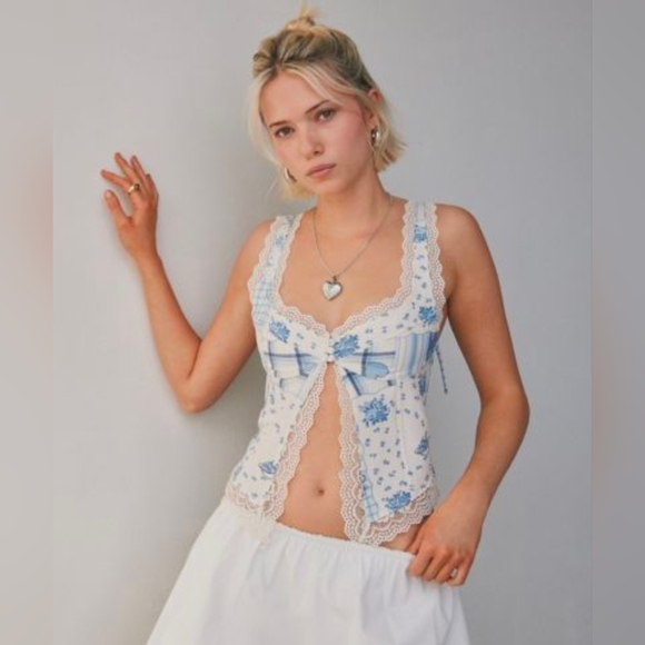 Urban Outfitters Tops - UO Dolce Verano Floral Flyaway Lace Trim Corset Top